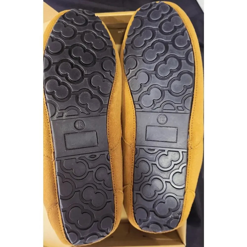 Cuiapl Mens Moccasin Slippers Tan Brown Suede Warm Fur Lined House Loafers Size